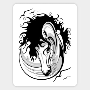 Horse Surreal Black and White Tattoo Style Portrait Magnet